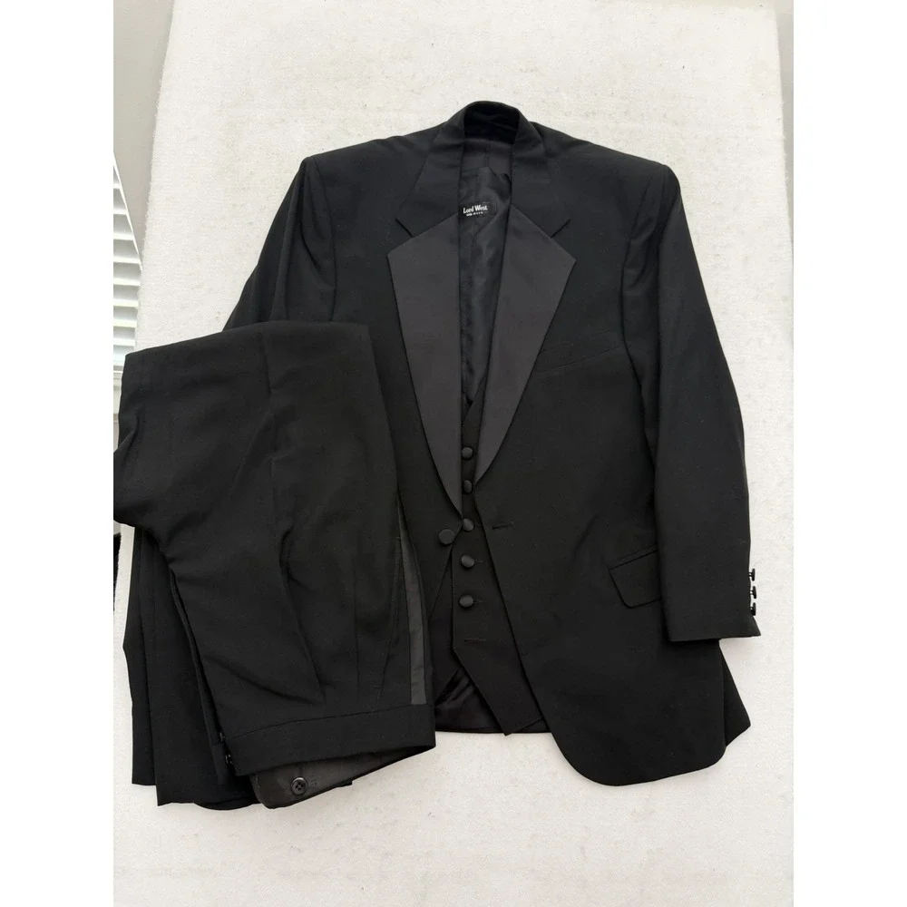 Lord West Vintage Black Tuxedo 41R‎ Wool Shawl Lapel 70s Wedding USA ACWA Union